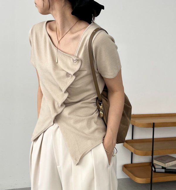  「フリルボタンチビ袖カーディガン」|カーディガン|