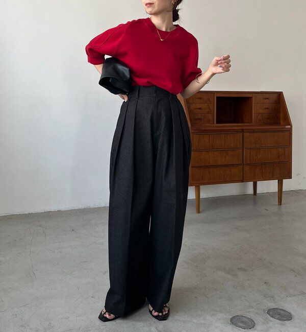  「スウェットライク半袖ニット」|ニット・セーター|