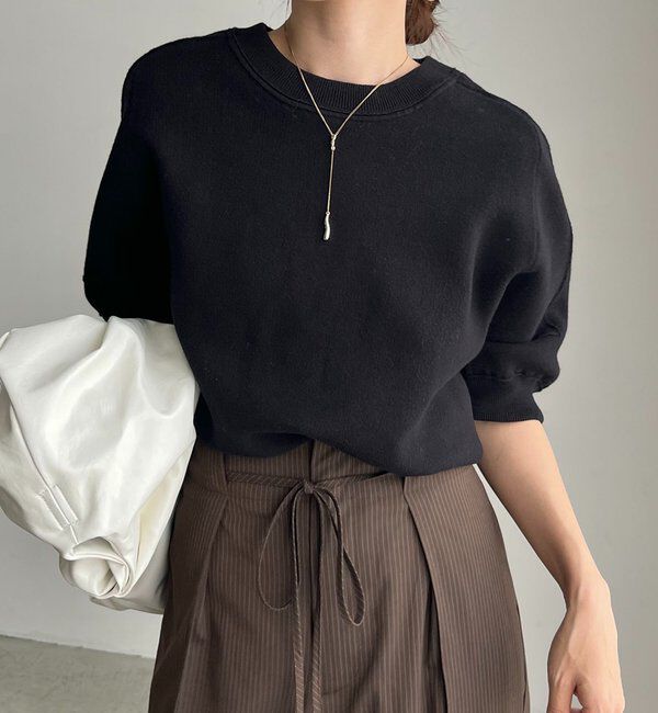  「スウェットライク半袖ニット」|ニット・セーター|