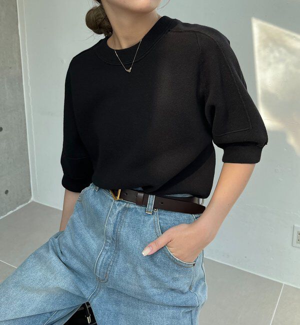  「スウェットライク半袖ニット」|ニット・セーター|