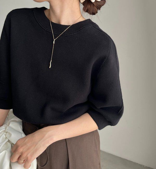  「スウェットライク半袖ニット」|ニット・セーター|