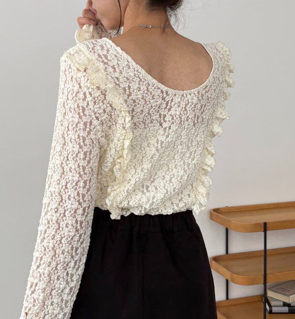  「【前後2WAY/オケージョンにも◎】レースUネックトップス」|Tシャツ・カットソー|