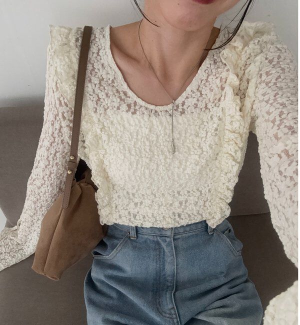  「【前後2WAY/オケージョンにも◎】レースUネックトップス」|Tシャツ・カットソー|