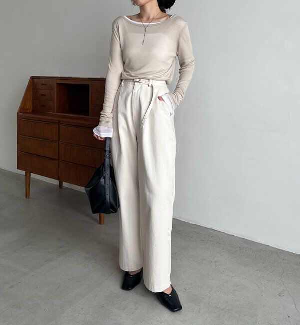  「【前後2WAY】2WAYボートネックシアーロンT」|Tシャツ・カットソー|