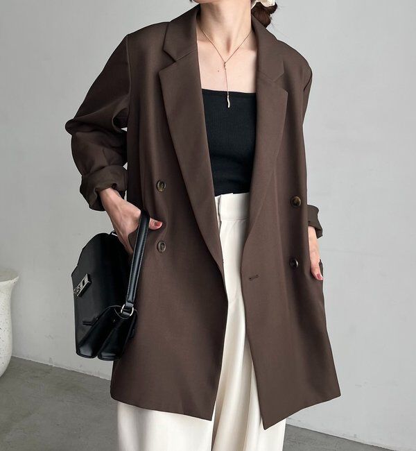  「【全骨格細見え◎】Wテーラージャケット」|テーラードジャケット|ブラウン