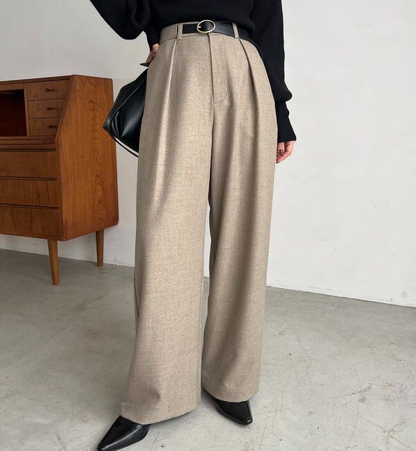  「【低身長サイズあり】アシメベルトSETパンツ」|チノ|ベージュ