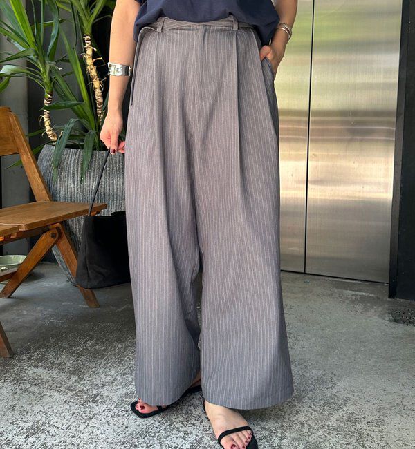  「ダブルタックストライプワイドパンツ」|チノ|