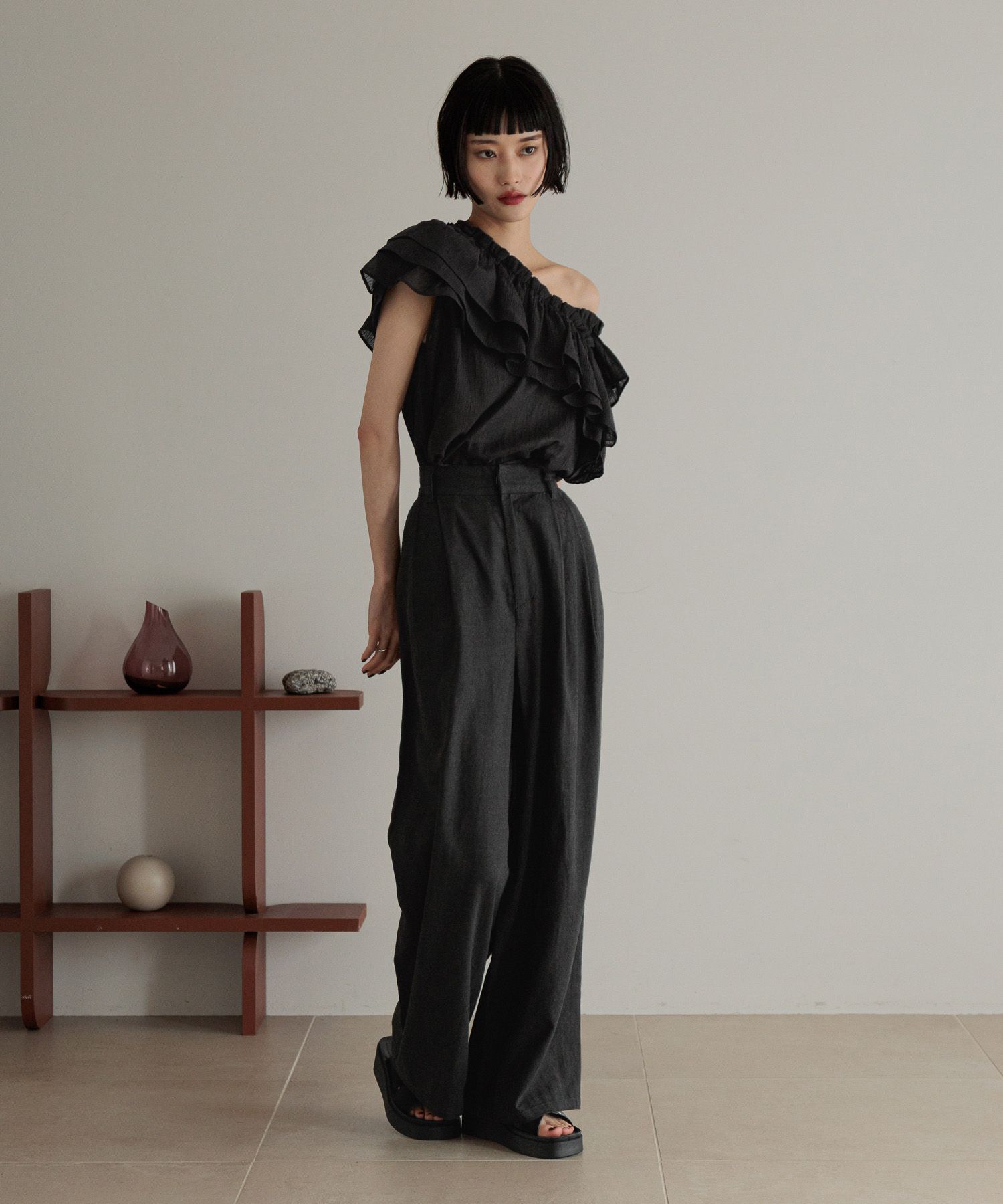 LOWRYS FARM「ノルマンディリネンワイドパンツ」|チノ|