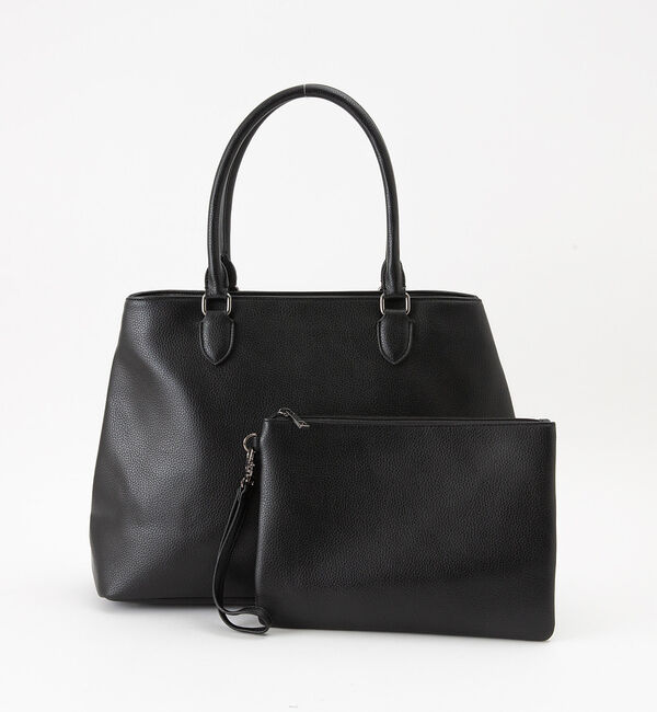 ABAHOUSE「【WEB別注】シボレザー 横型トートバッグ / クラッチバッグ付き / A4サイ」|トートバッグ|ブラック