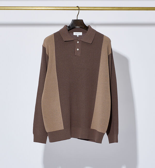ABAHOUSE「バイカラー  片畦 ニットポロシャツ」|ポロシャツ|ベージュ