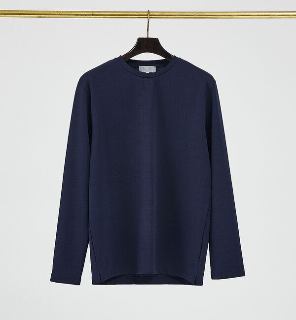 ABAHOUSE「【チェック柄】ジャガード クルーネック 長袖 Tシャツ」|Tシャツ・カットソー|ネイビー