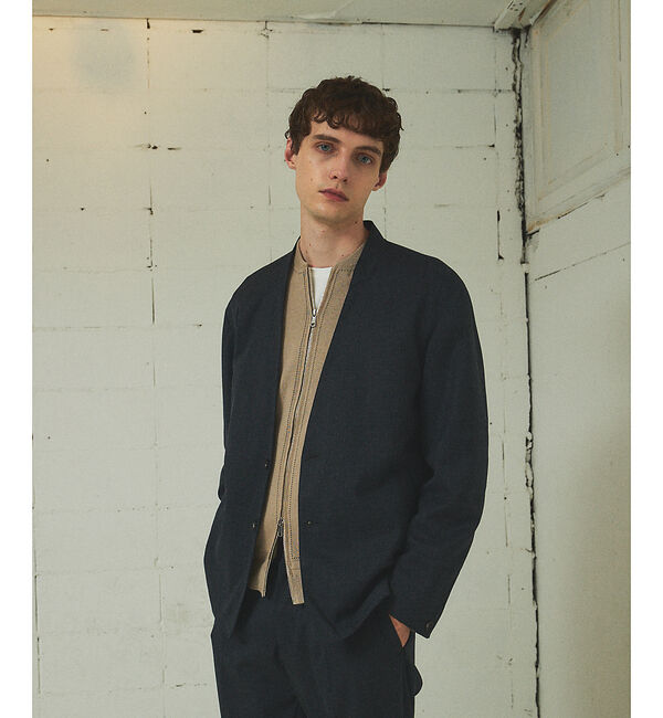 ABAHOUSE「【セットアップ対応】ウーリーカルゼ ノーカラージャケット」|ノーカラージャケット|チャコールグレー