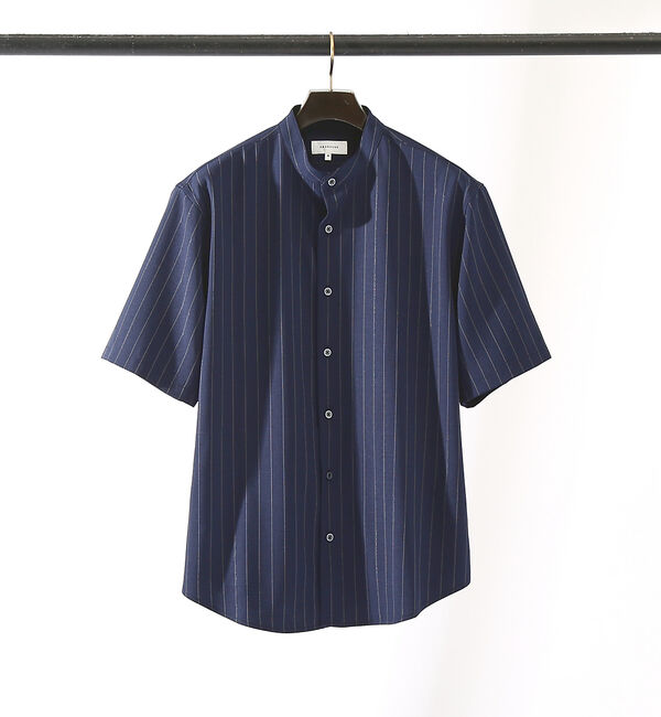 ABAHOUSE「バンドカラー半袖ストライプシャツ」|シャツ・ブラウス|