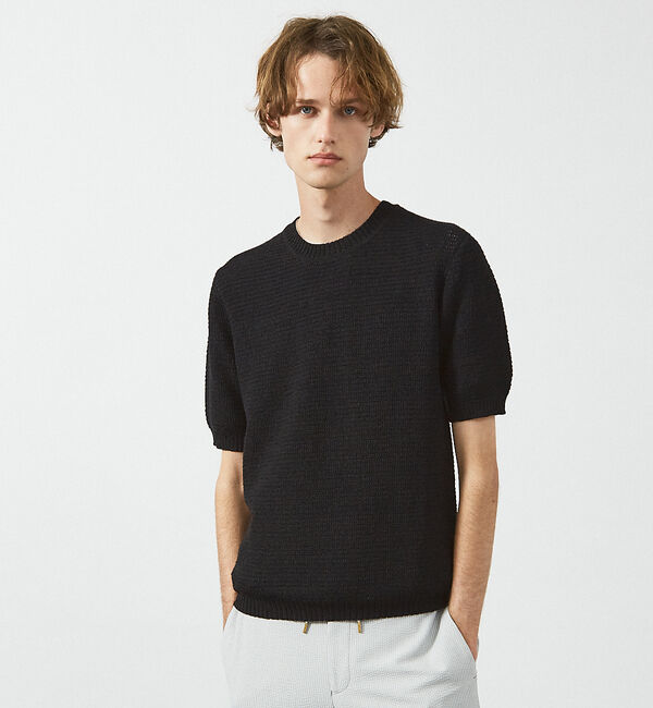 ABAHOUSE「フルニードル メッシュニットTシャツ」|Tシャツ・カットソー|ブラック