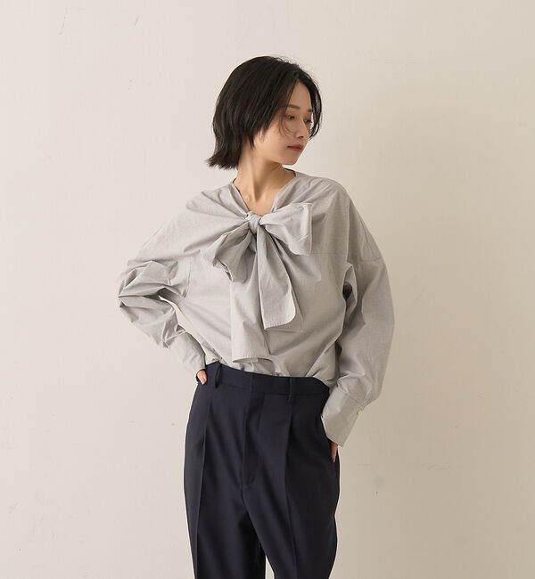 Rouge vif「コットンチェックリボンブラウス」|シャツ・ブラウス|