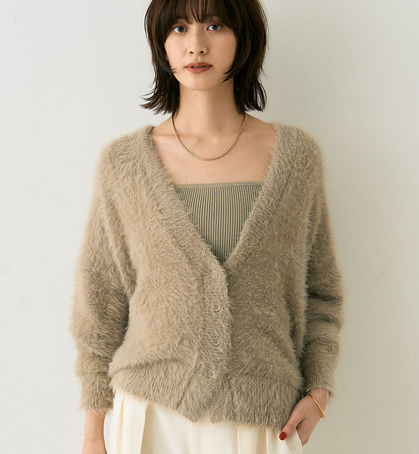 Rouge vif「【2点セット】ファーニットカーデ&times;リブニットキャミ アンサンブル」|カーディガン|ベージュ