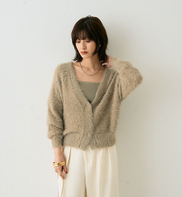 Rouge vif「【2点セット】ファーニットカーデ&times;リブニットキャミ アンサンブル」|カーディガン|