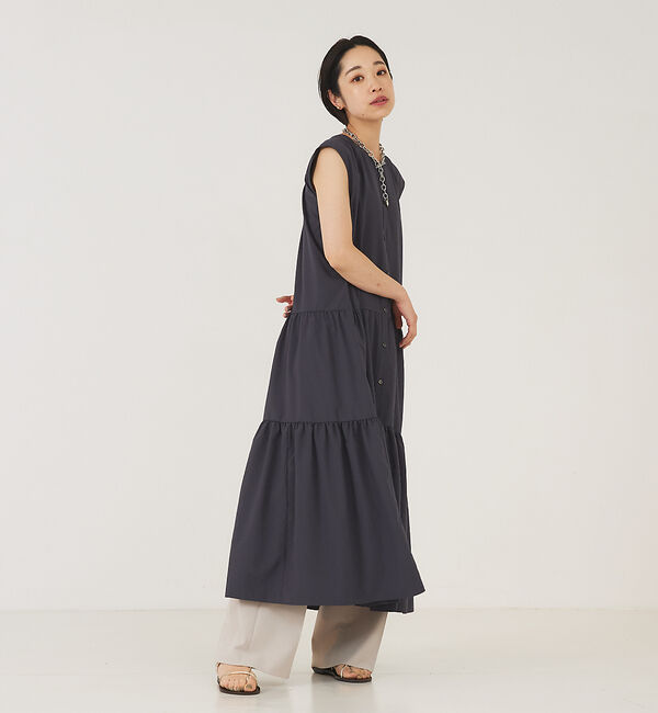 qualite「ソフトタフタティアードワンピース」|ワンピース|チャコールグレー