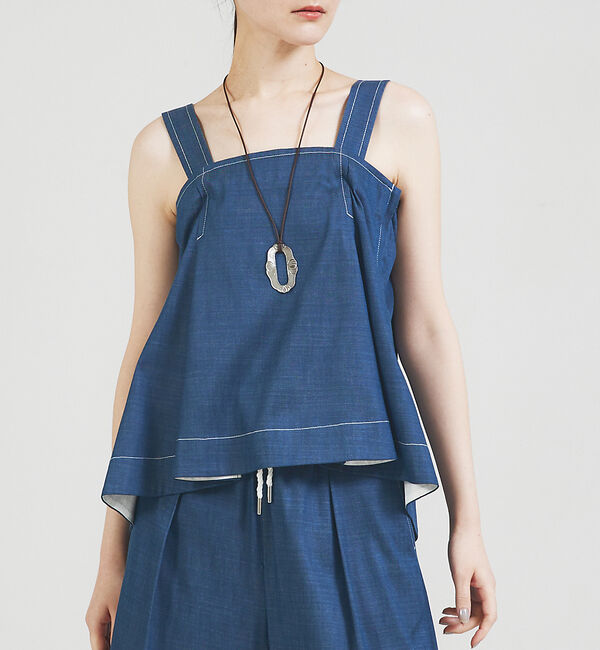 qualite「【セットップ対応】リヨセルデニムベアトップ」|Tシャツ・カットソー|ブルー