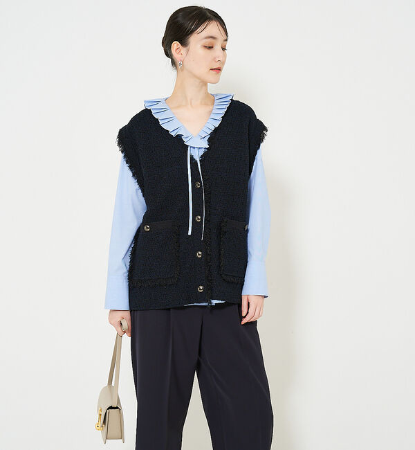 qualite「Vネックプリーツカラーブラウス」|シャツ・ブラウス|