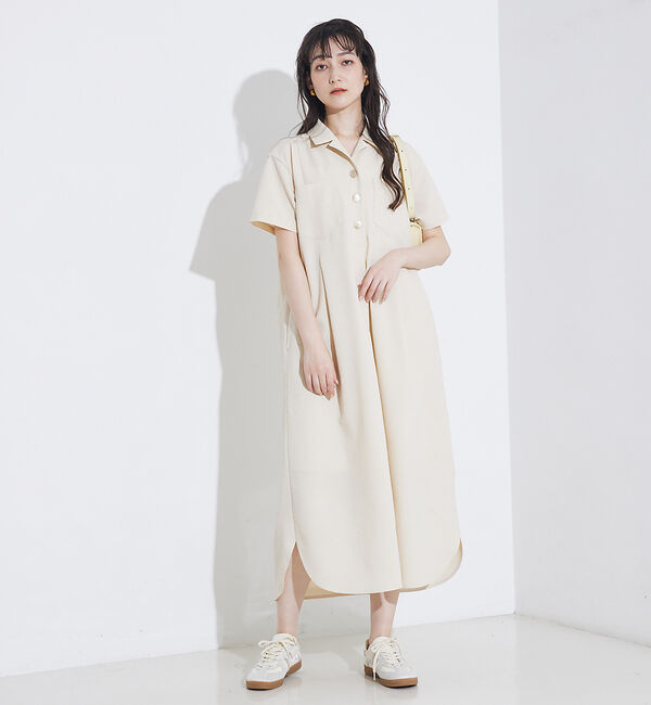 qualite「【接触冷感＆吸水速乾＆UV】シアサッカーシャツワンピース」|ワンピース|