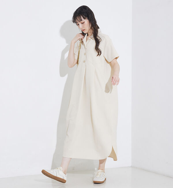 qualite「【接触冷感＆吸水速乾＆UV】シアサッカーシャツワンピース」|ワンピース|