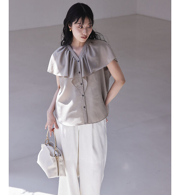 qualite「ラッフルカラーVネックブラウス」|シャツ・ブラウス|