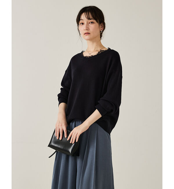 qualite「【トレンドアイテム】Vネックレース付きニット」|ニット・セーター|