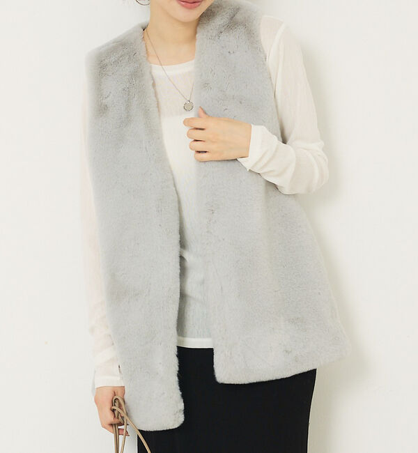 abahouse mavie「フェイクファーベスト」|ベスト・ジレ|ライトグレー