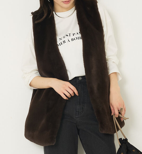 abahouse mavie「フェイクファーベスト」|ベスト・ジレ|ダークブラウン