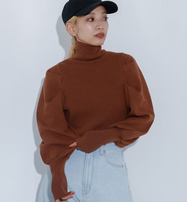 NOMINE「ボリュームスリーブタートルニット」|ニット・セーター|キャメル