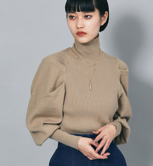 NOMINE「ボリュームスリーブタートルニット」|ニット・セーター|ベージュ