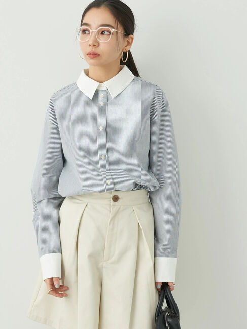 earth music&ecology「クレリックシャツ」|シャツ・ブラウス|ストライプブルー