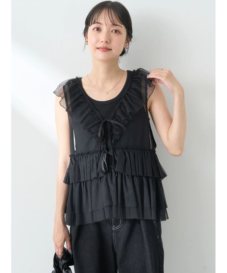 earth music&ecology「チュールベスト」|ベスト・ジレ|Black