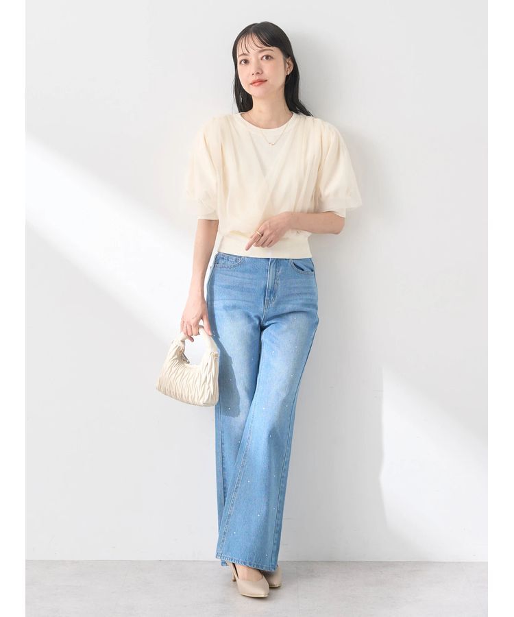 earth music&ecology「ラインストーンフレアーデニムPT」|デニム|