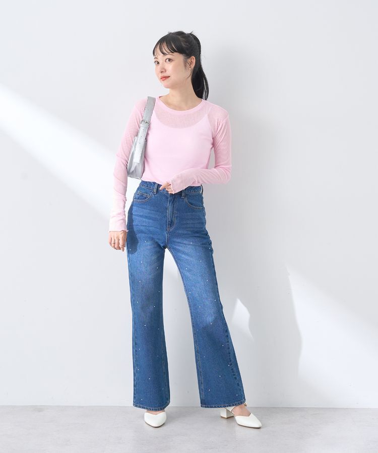 earth music&ecology「ラインストーンフレアーデニムPT」|デニム|