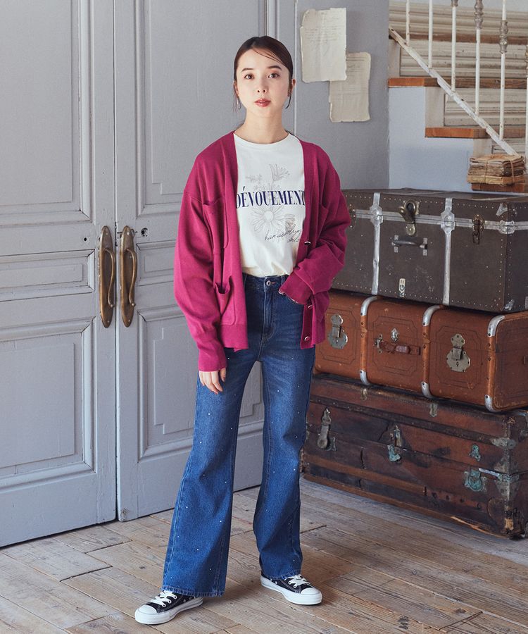 earth music&ecology「ラインストーンフレアーデニムPT」|デニム|