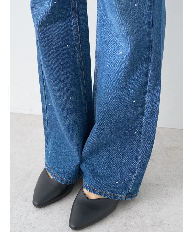earth music&ecology「ラインストーンフレアーデニムPT」|デニム|