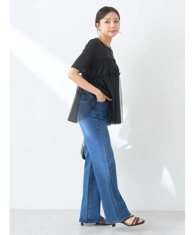 earth music&ecology「ラインストーンフレアーデニムPT」|デニム|