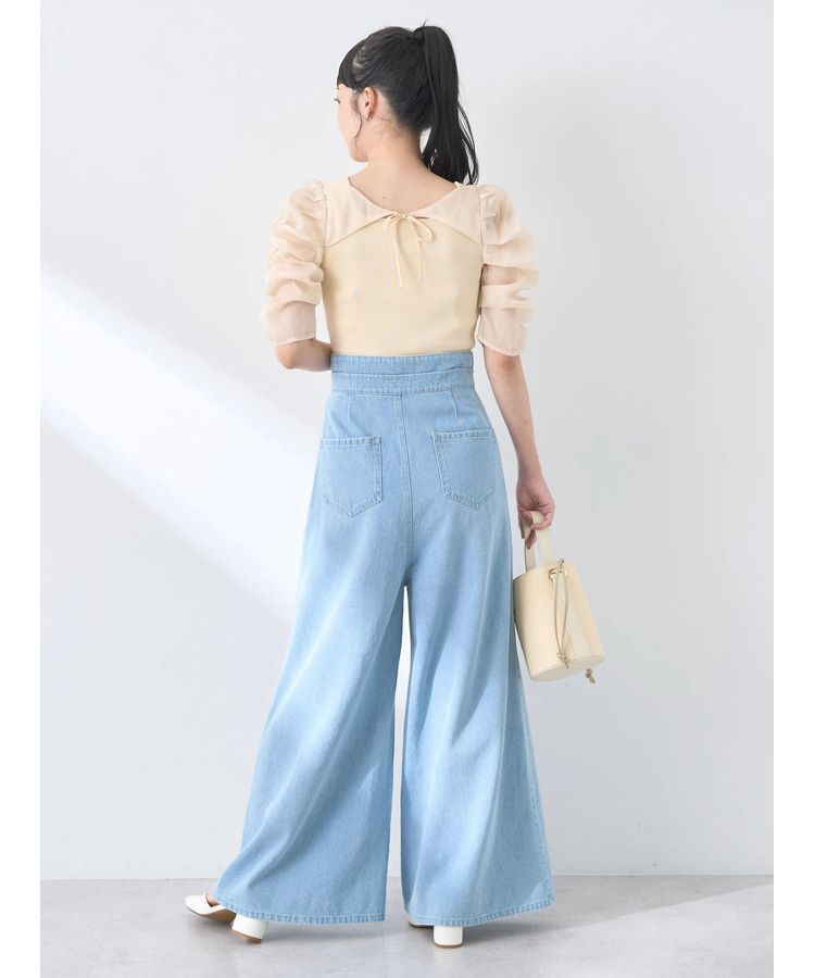 earth music&ecology「ダブルベルトデザインワイドパンツ」|デニム|