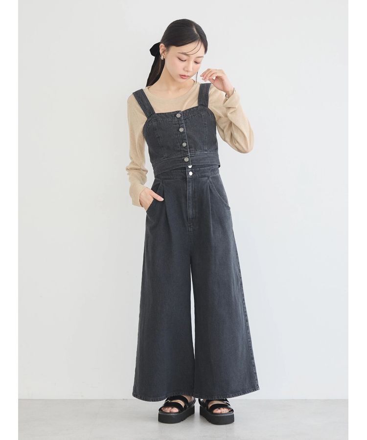 earth music&ecology「ダブルベルトデザインワイドパンツ」|デニム|