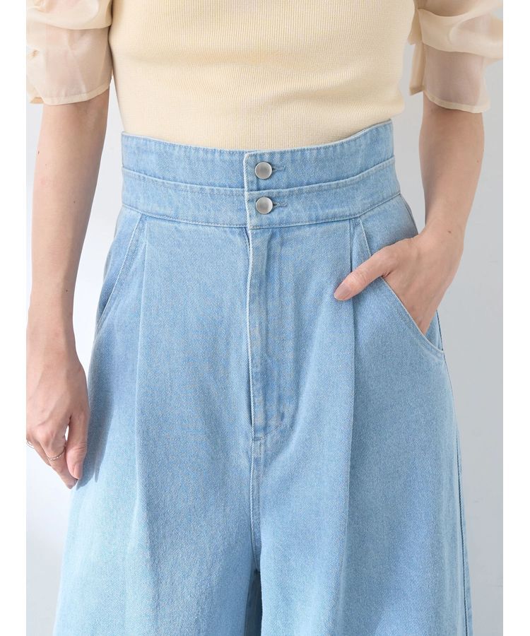 earth music&ecology「ダブルベルトデザインワイドパンツ」|デニム|