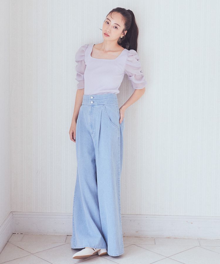 earth music&ecology「ダブルベルトデザインワイドパンツ」|デニム|