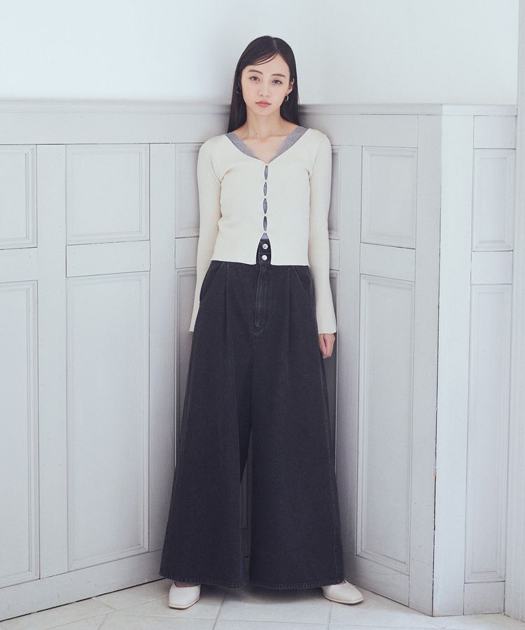 earth music&ecology「ダブルベルトデザインワイドパンツ」|デニム|