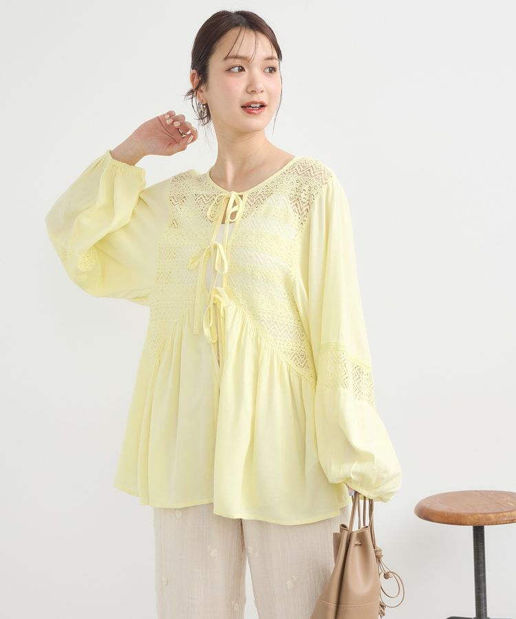 earth music&ecology「レーヨンレースデザインシャツ」|シャツ・ブラウス|Yellow