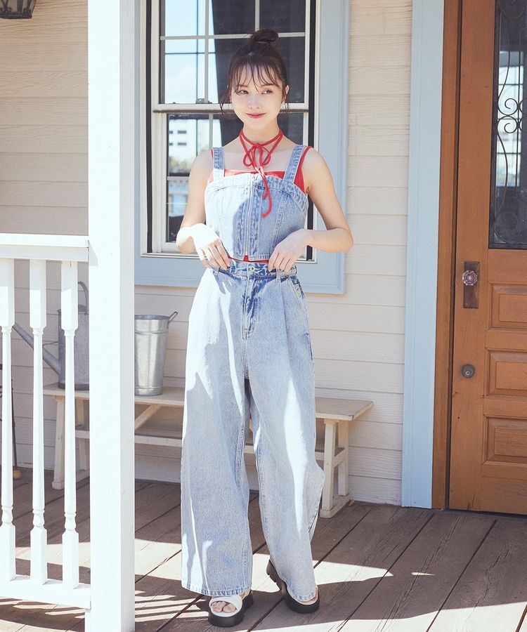 earth music&ecology「ワンポイントロゴ刺繍デニムパンツ」|デニム|