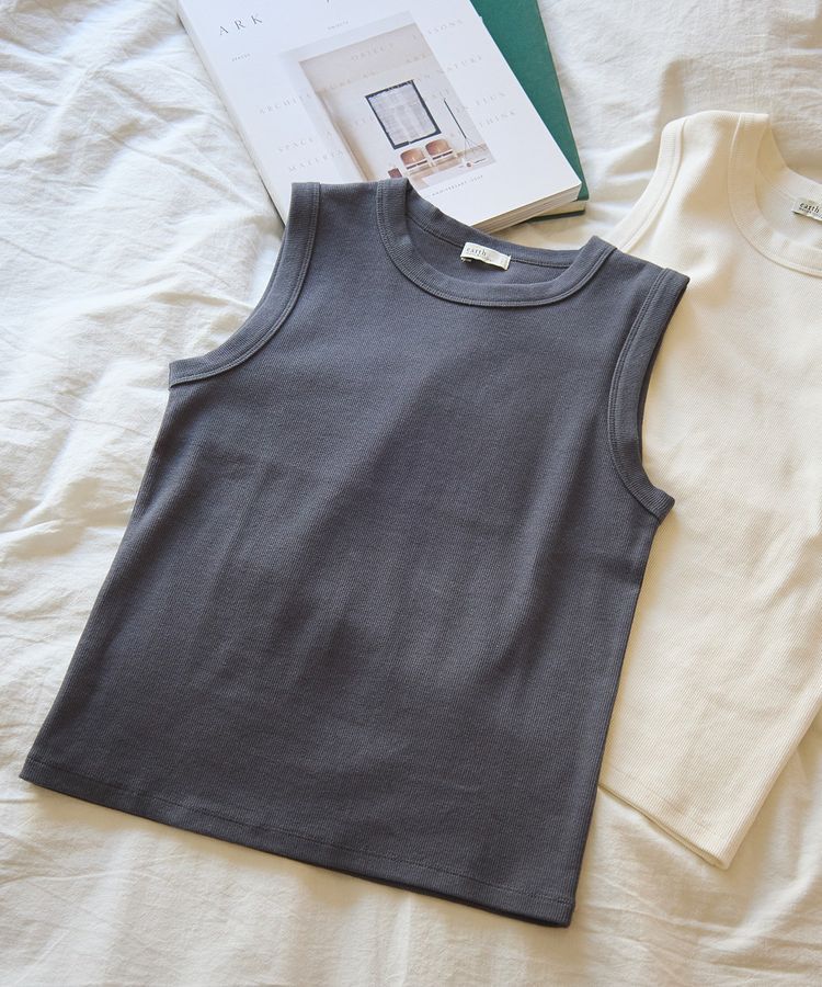earth music&ecology「リブタンクトップ」|キャミソール|Charcoal Gray
