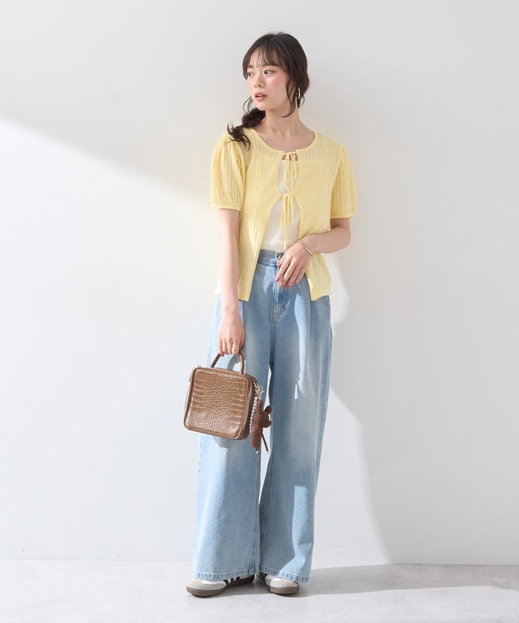 earth music&ecology「透かし編みフロントリボンカーディガン」|カーディガン|