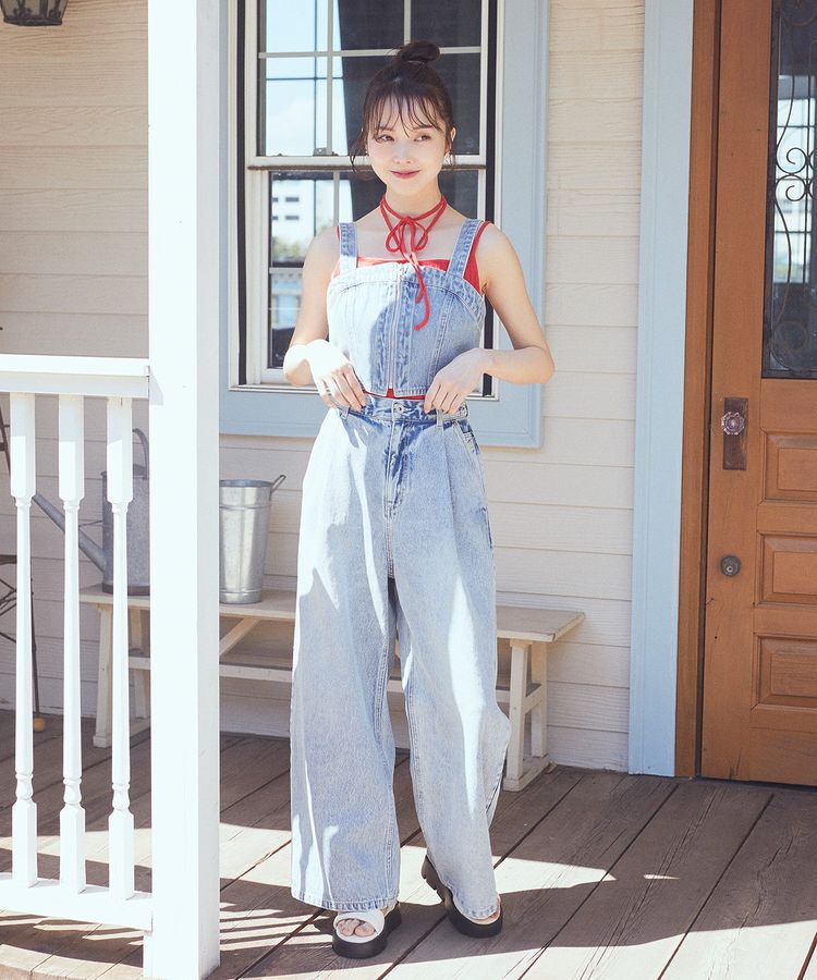 earth music&ecology「フロントジップデニムビスチェ」|ベスト・ジレ|