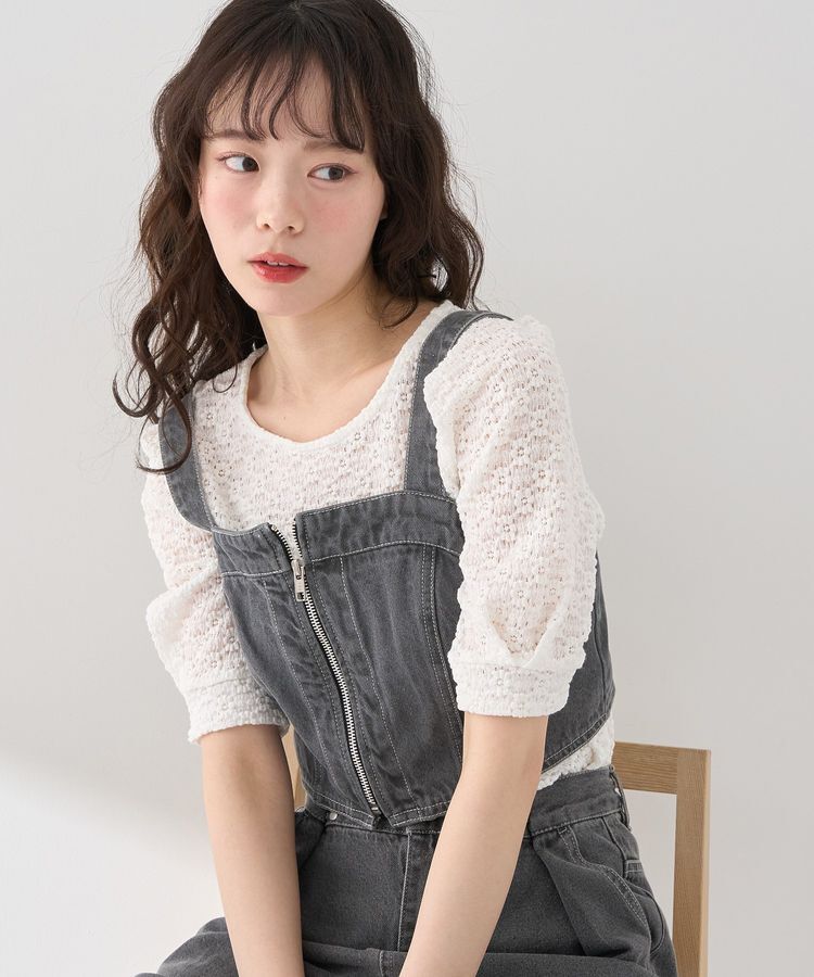 earth music&ecology「フロントジップデニムビスチェ」|ベスト・ジレ|